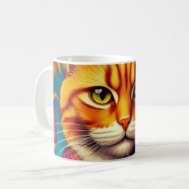 Färgglad rödhake-katt-mugg! kaffemugg (Framsida vänster)