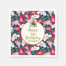 Färgglad Rolig Blommig Födelsedag för Alla Åldrar  Pappersservett