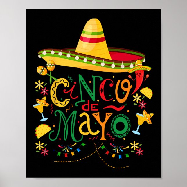 Färgglad rolig Cinco De Mayo-design  Poster (Framsidan)