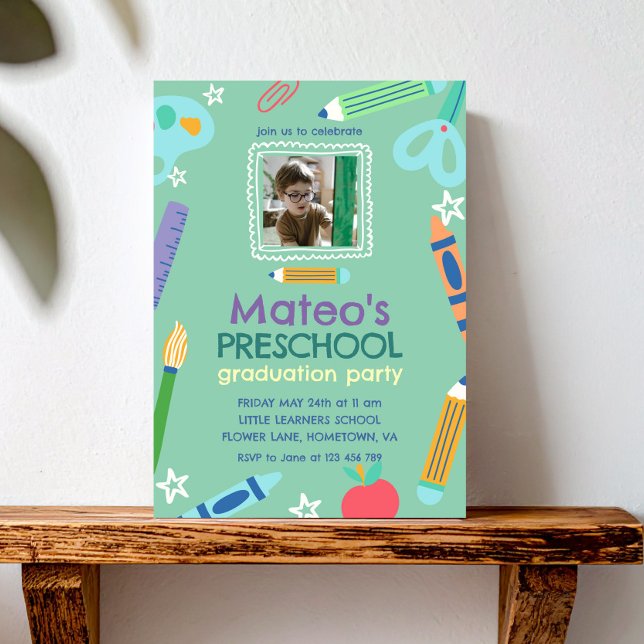 Färgglad Rolig Foto Förskoleexamen Inbjudningar (Skapare uppladdad)