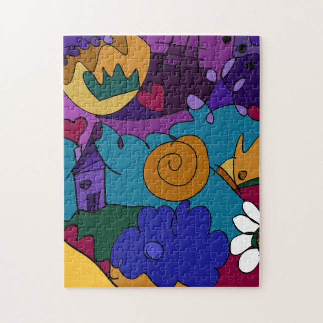 Färgglad, rolig, funky doodle konstpussel pussel (Vertikal)