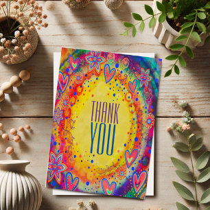 Färgglad Rolig Glad tack Boho Gul Kort