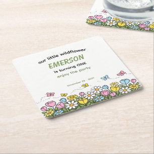 Färgglad Rolig Liten Vildblomma 1-årsdag  Underlägg Papper Kvadrat