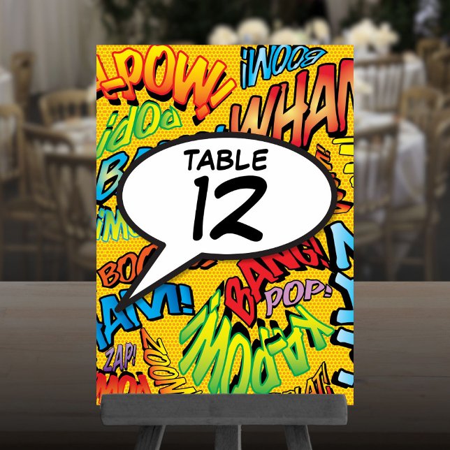 Färgglad rolig modern seriebok pratbubbla bordsnummer (Colorful Fun Modern Comic Book Speech Bubble Table Number)