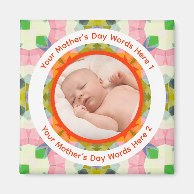 Färgglad rolig mors dag rosa grön orange foto magnet (Framsidan)