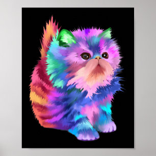 Färgglad Rolig Regnbåge Katt Rave Psykedelisk Poster