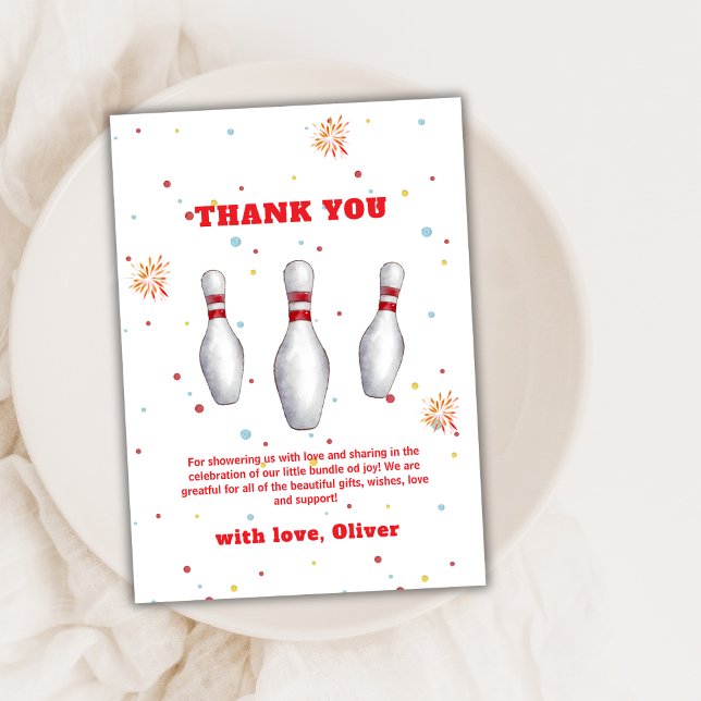 Färgglad Rolig Strike Up Bowling Baby Shower  Tack Kort (Colorful Fun Strike Up Bowling Baby Shower Thank You Card)