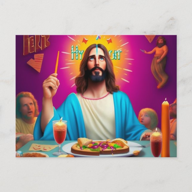 Färgglad Rollig Jesus på hans Födelsedag Vykort (Framsida)