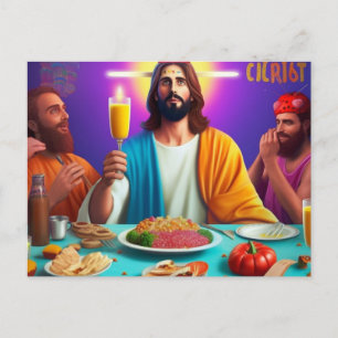 Färgglad Rollig Jesus på hans Födelsedag Vykort