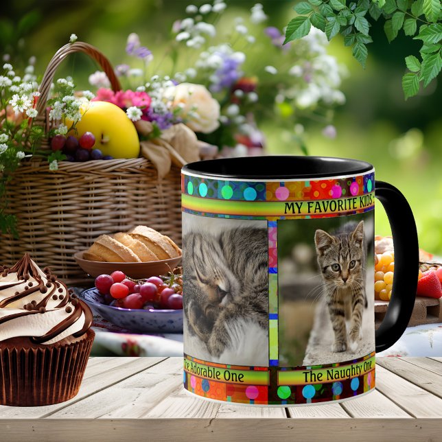 Färgglad Rollig Kattmamma Foto  Mugg (Colorful funny cat mom photo mug. A delightful gift for a mom and cat lover)