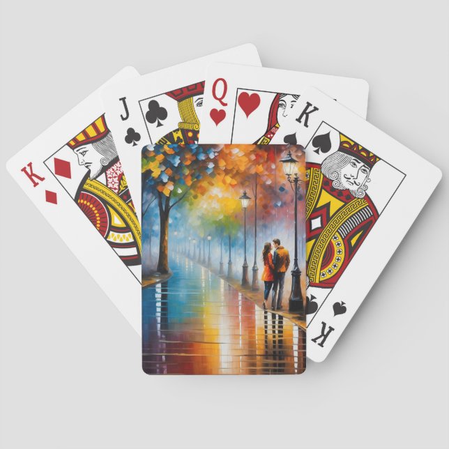 Färgglad Romantisk Par Gatunattmåleri  Casinokort (Baksidan)