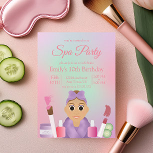 Färgglad Rosa Barn Spa Party Födelsedagsinbjudan Inbjudningar