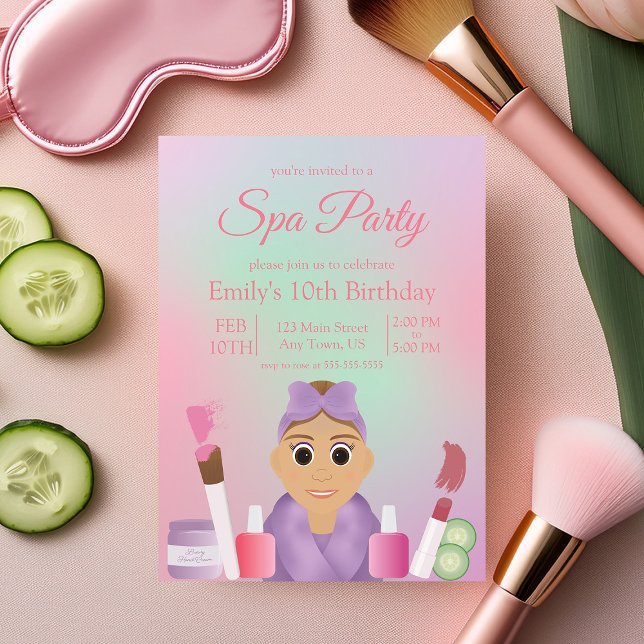 Färgglad Rosa Barn Spa Party Födelsedagsinbjudan Inbjudningar (Skapare uppladdad)