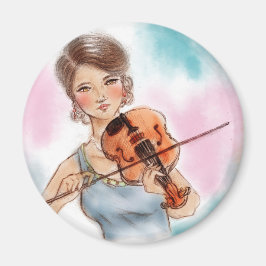 Färgglad rosa & blå vintage Rund Magnet - Violin