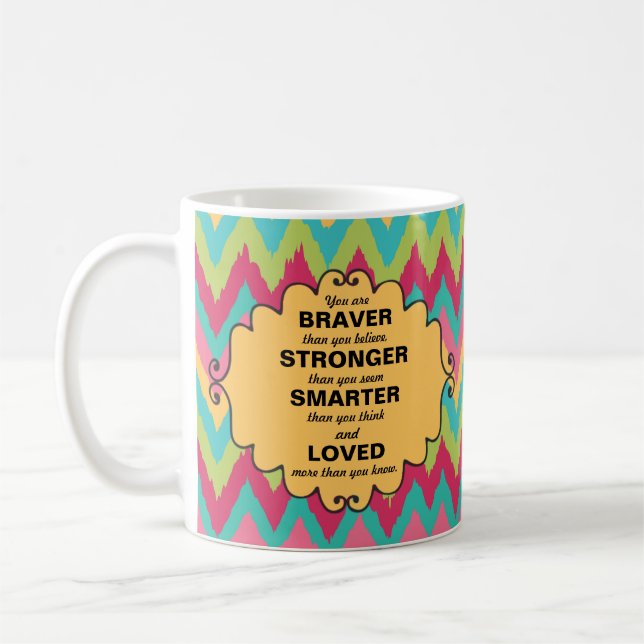 Färgglad Rosa Turkos Grön Gul Chevron Uppmuntran Kaffemugg (Vänster)