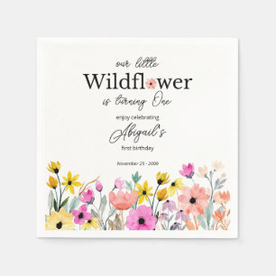 Färgglad Rosa Vår Lilla Vildblomma 1-årsdag Pappersservett