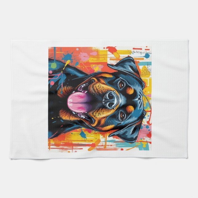 Färgglad Rottweiler Pop Art � Livfull Splash-stil Kökshandduk (Horisontell)
