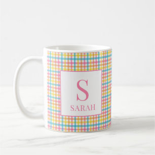 Färgglad Rutig Kaffe Koppen Med Anpassat Namn Och Kaffemugg