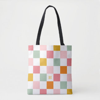 Färgglad Rutig Monogram Tygkasse