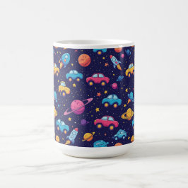 Färgglad rymdäventyr med bilar, raketer kaffemugg