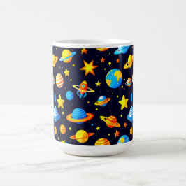 Färgglad rymdtemaillustration med planeter kaffemugg