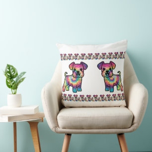 Färgglad Schnauzer: Tie Dye Glädje Kudde