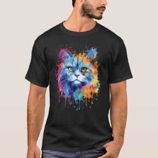 Färgglad Selkirk Rex Katt Ansikte Splash Art T Shirt