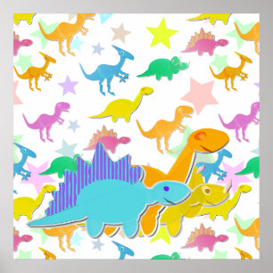 Färgglad serie-dinosaurieaffisch poster