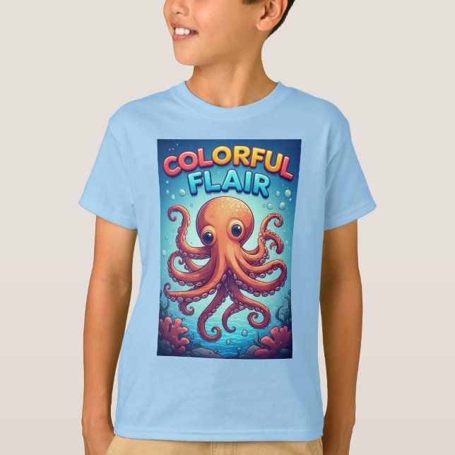 Färgglad seriebläckfisk undervattensscen t shirt (Framsida)