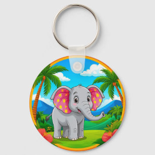 Färgglad serieelefant Tropisk kul Nyckelring