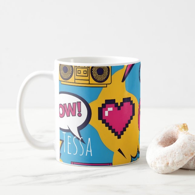 Färgglad Serietidnings Nörd Spelare Popkonst Kaffemugg (Med munk)