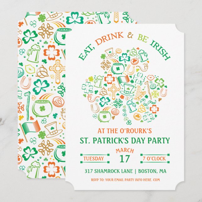 Färgglad Shamrock St. Patrick's Day-inbjudan Inbjudningar (Fram/baksida)
