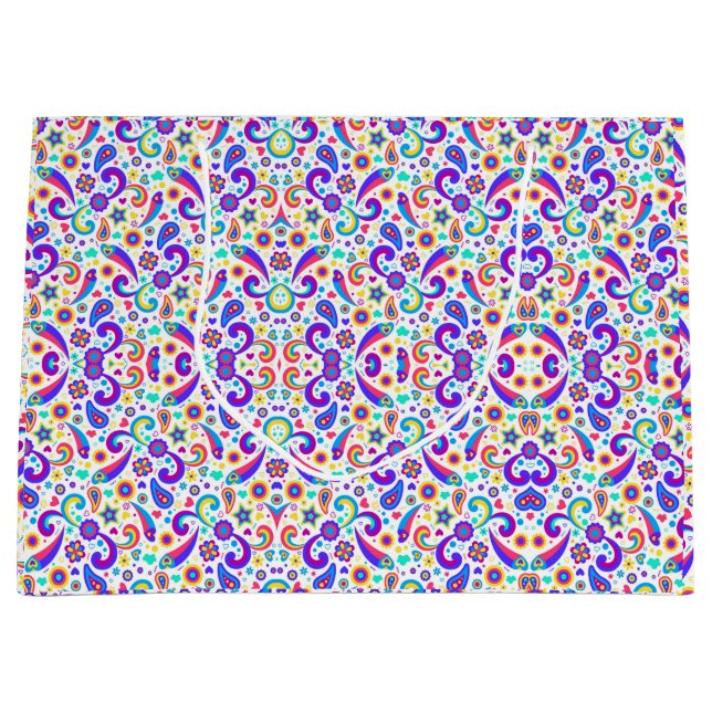 Färgglad shoppingväska med en livfull paisley  (Framsidan)