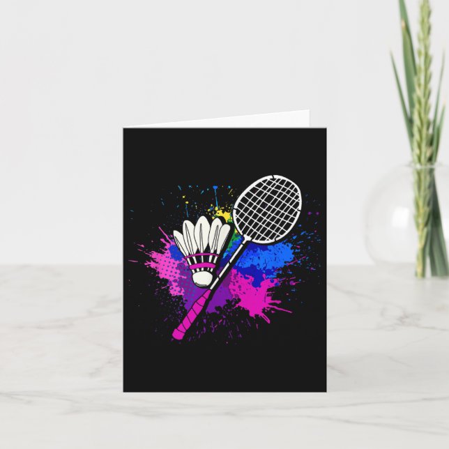 Färgglad Shuttle Racket _ Badmintonspelare  Kort (Framsida)