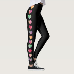 Färgglad sidostrimma Vattenfärg Hjärtan Dam Yoga Leggings