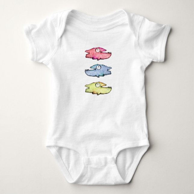 Färgglad simmande glad fisk t shirt (Framsida)