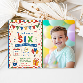 Färgglad SIX 6-års födelsedagsfest Inbjudningar