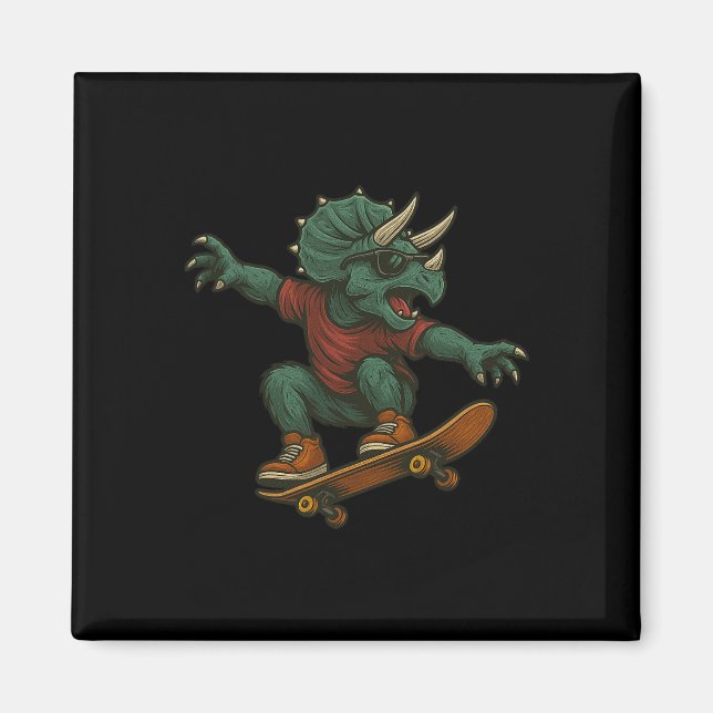 Färgglad skateboard Triceratops dinosaur design Magnet (Framsidan)