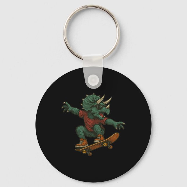 Färgglad skateboard Triceratops dinosaur design Nyckelring (Framsida)