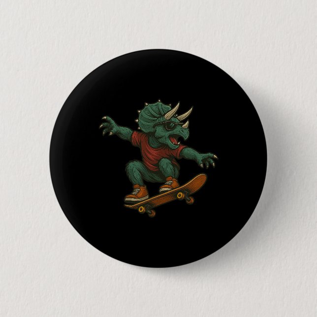 Färgglad skateboard Triceratops dinosaurie design Knapp (Framsida)
