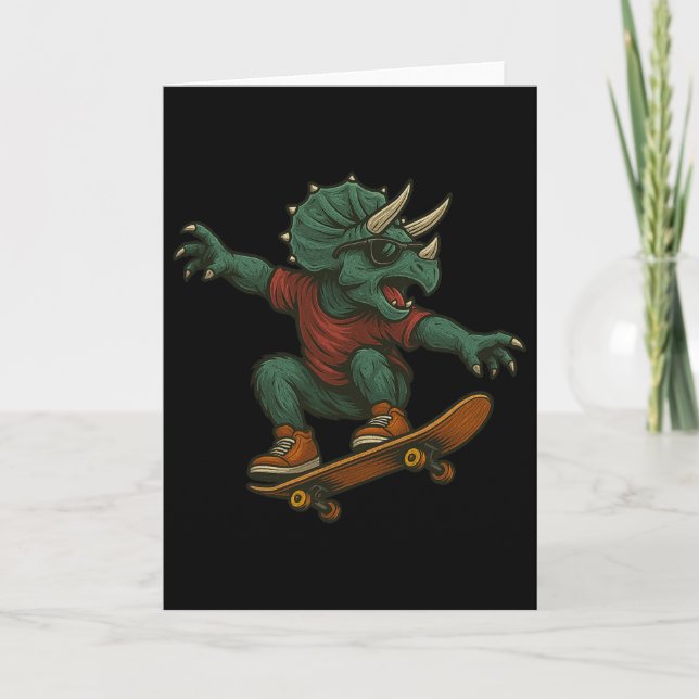 Färgglad skateboardåkande Triceratops dinosauriede Kort (Framsida)