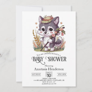 Färgglad Skogsvarg Baby Shower Inbjudningar