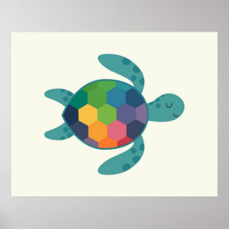 Färgglad Sköldpadda med Geometriskt Skal Barn  Poster