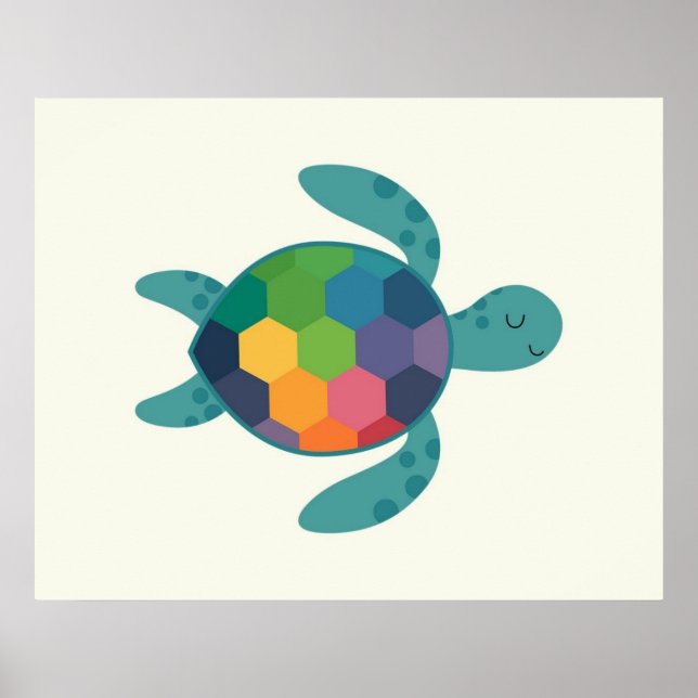 Färgglad Sköldpadda med Geometriskt Skal Barn  Poster (Framsidan)
