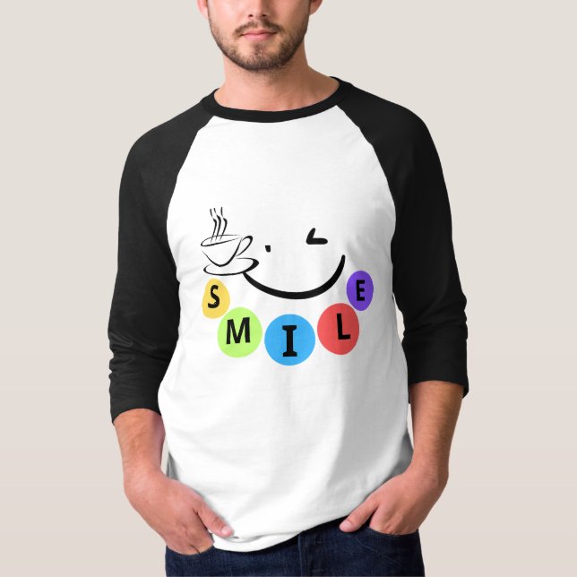 Färgglad SMILE Söt kaffecitat Grafisk t-shirt (Framsida)