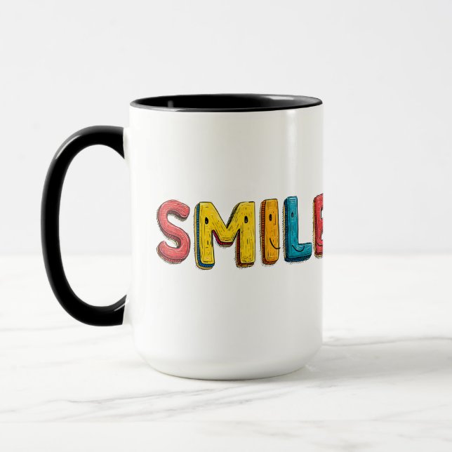 Färgglad "SMILE" tvåtons kaffemugg  (Vänster)