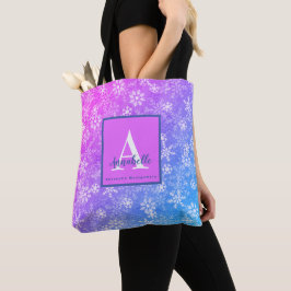 Färgglad Snöflinga Rosa Lila Blå Monogram Namn Tygkasse