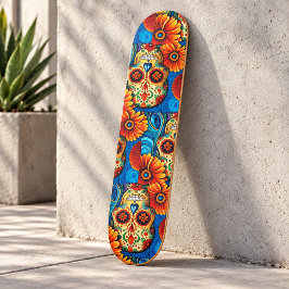 Färgglad Socker Skalle Blommig Folklig Konst Skate Mini Skateboard Bräda 18,5 Cm