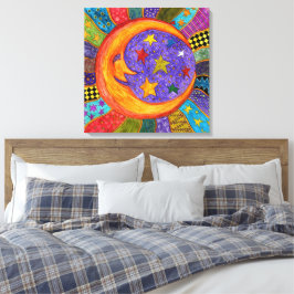 Färgglad sol, måne och stjärnor inklädd canvas