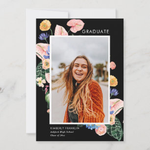 Färgglad sommarblommig examensfotoinbjudan inbjudningar